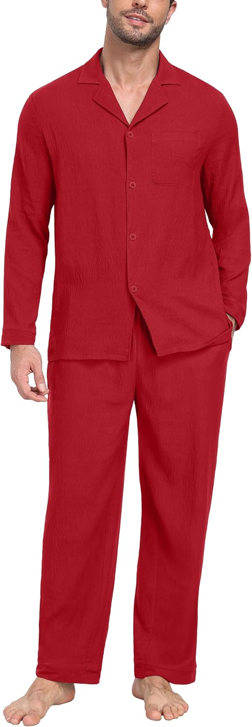 Men's Long-Sleeve Button-Down Pajama Set