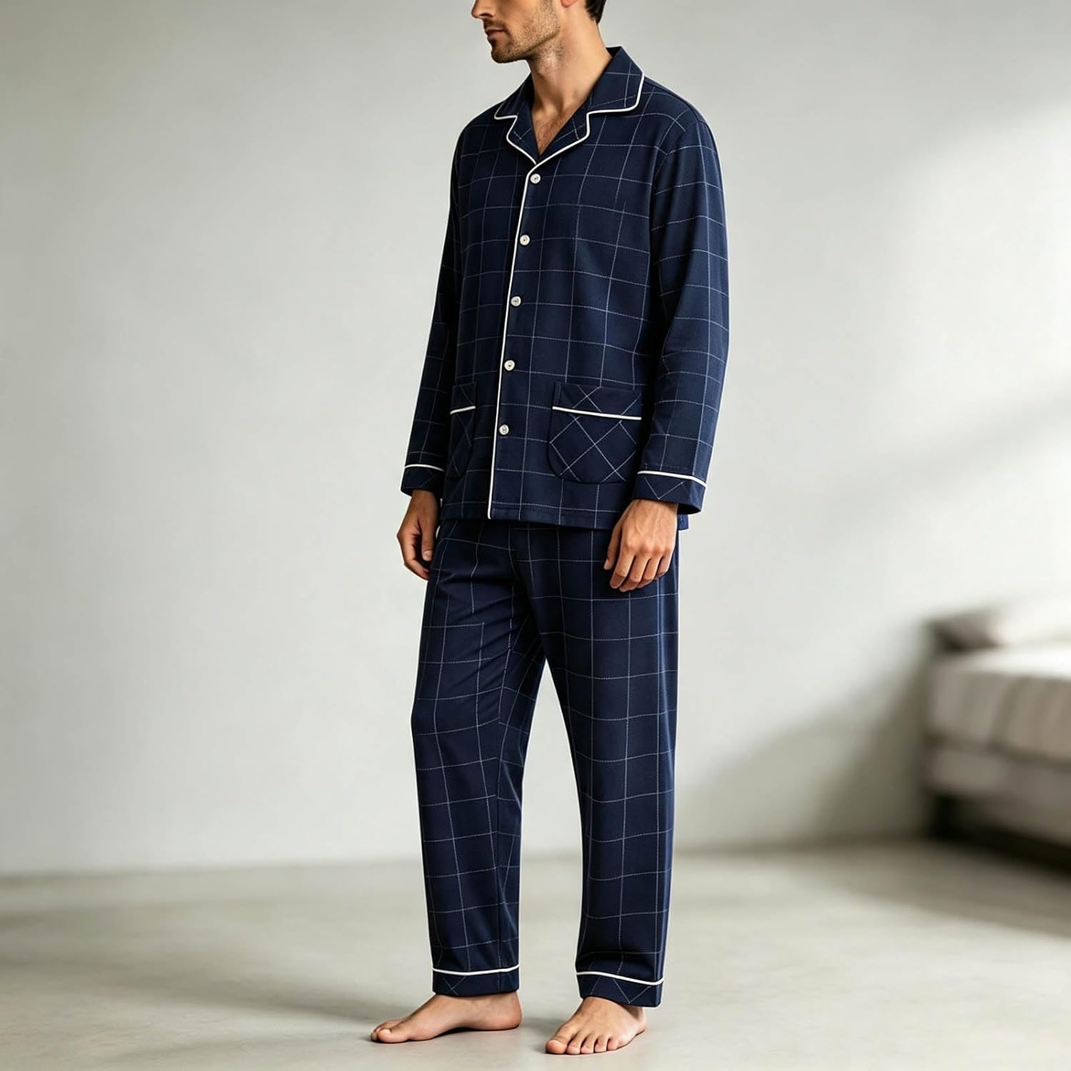 Men's Soft Long-Sleeve Button-Down Pajama Set