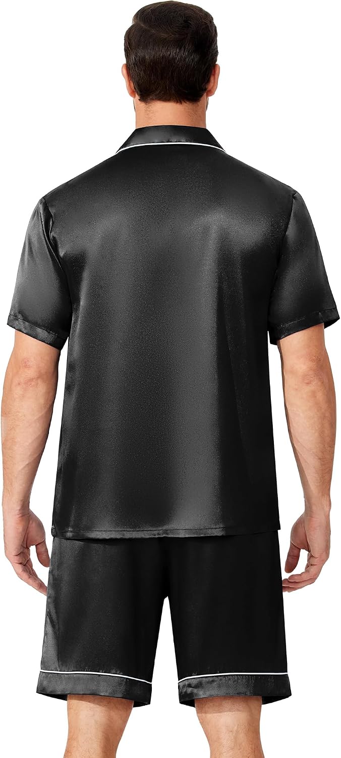 Men's Satin Pajama Set (Short-sleeve, button-down top)
