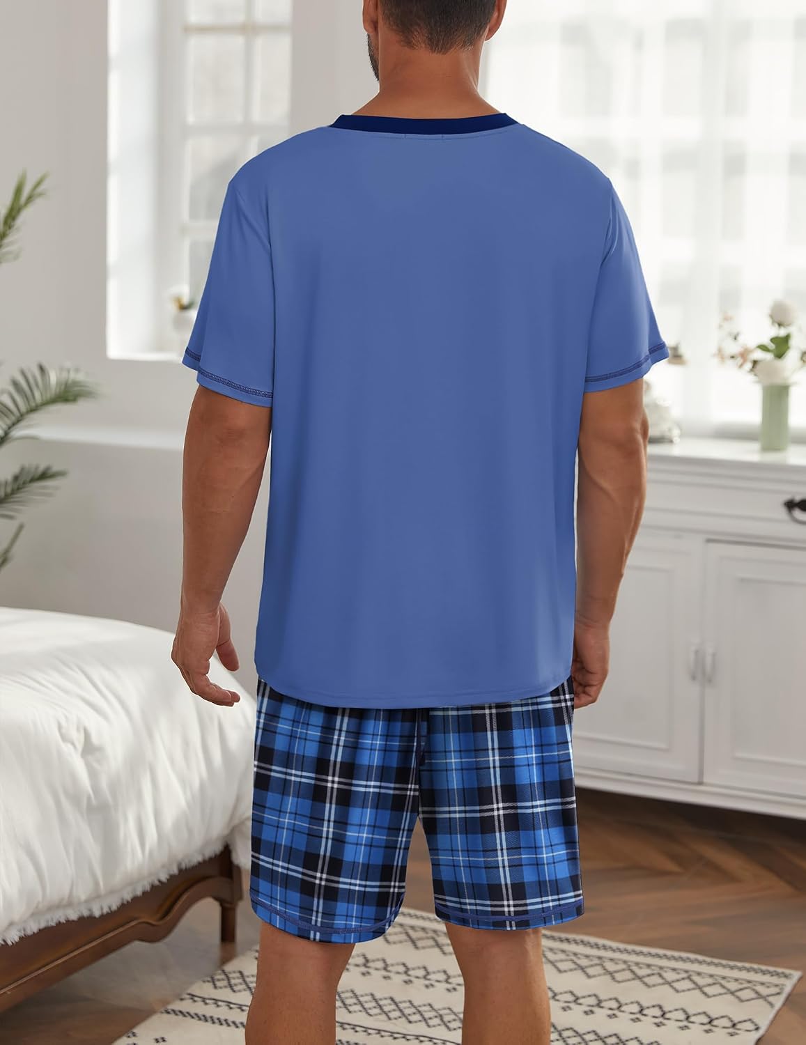 Men's Short-Sleeve & Shorts Loungewear/Pajama Set (Lightweight, with pockets)