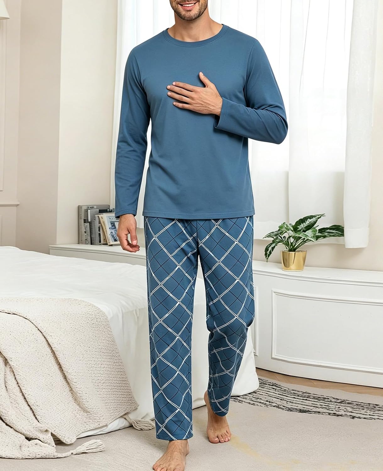 Men's Two-Piece Loungewear/Pajama Set (Long-Sleeve Top & Pants, Soft & Comfortable)