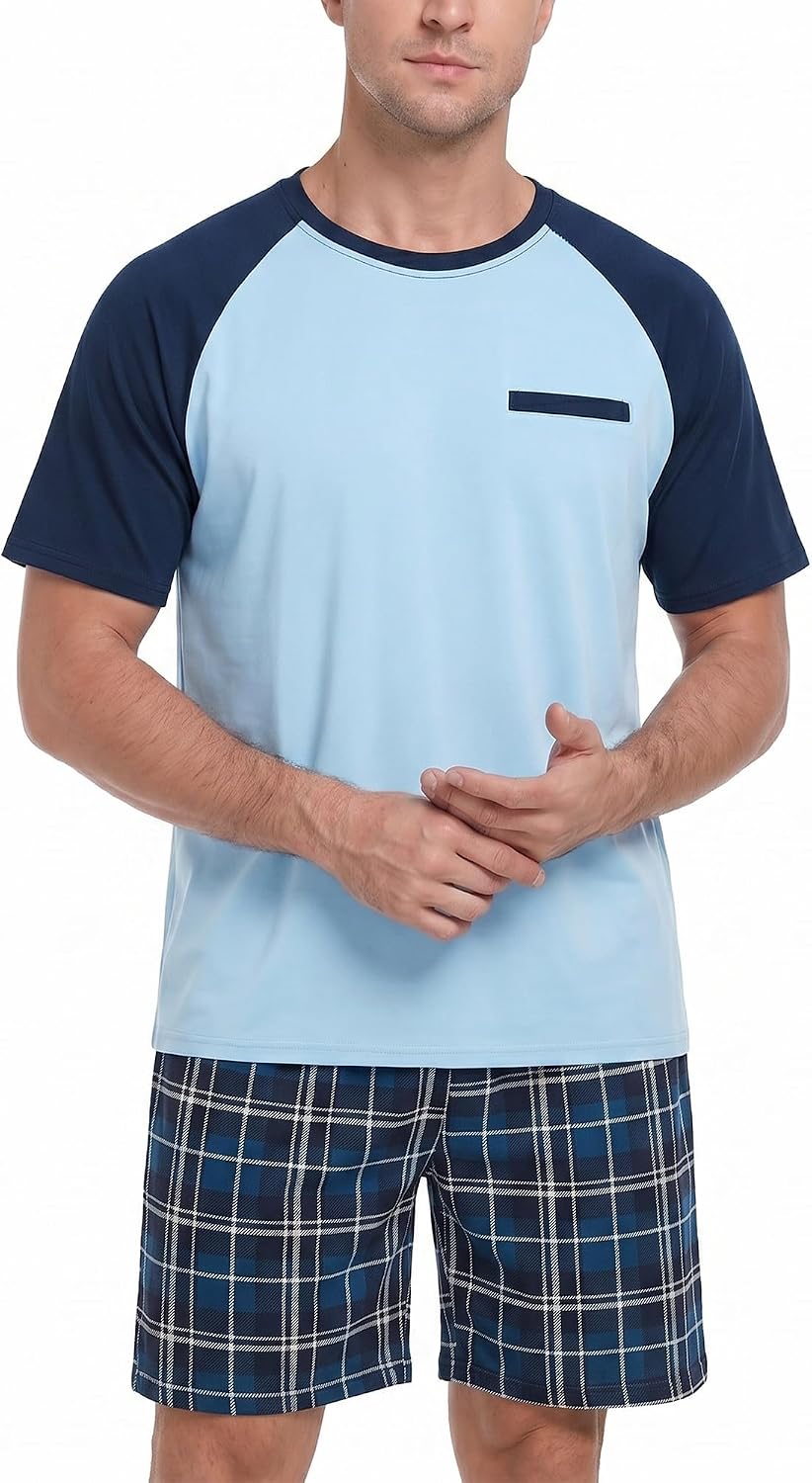 Men's Soft Summer Pajama Set (Short-sleeve top & shorts, loungewear)
