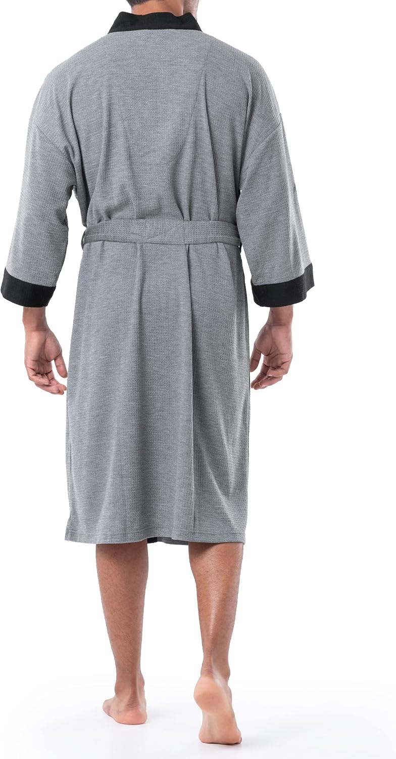 Men's Waffle-Knit Kimono-Style Bathrobe